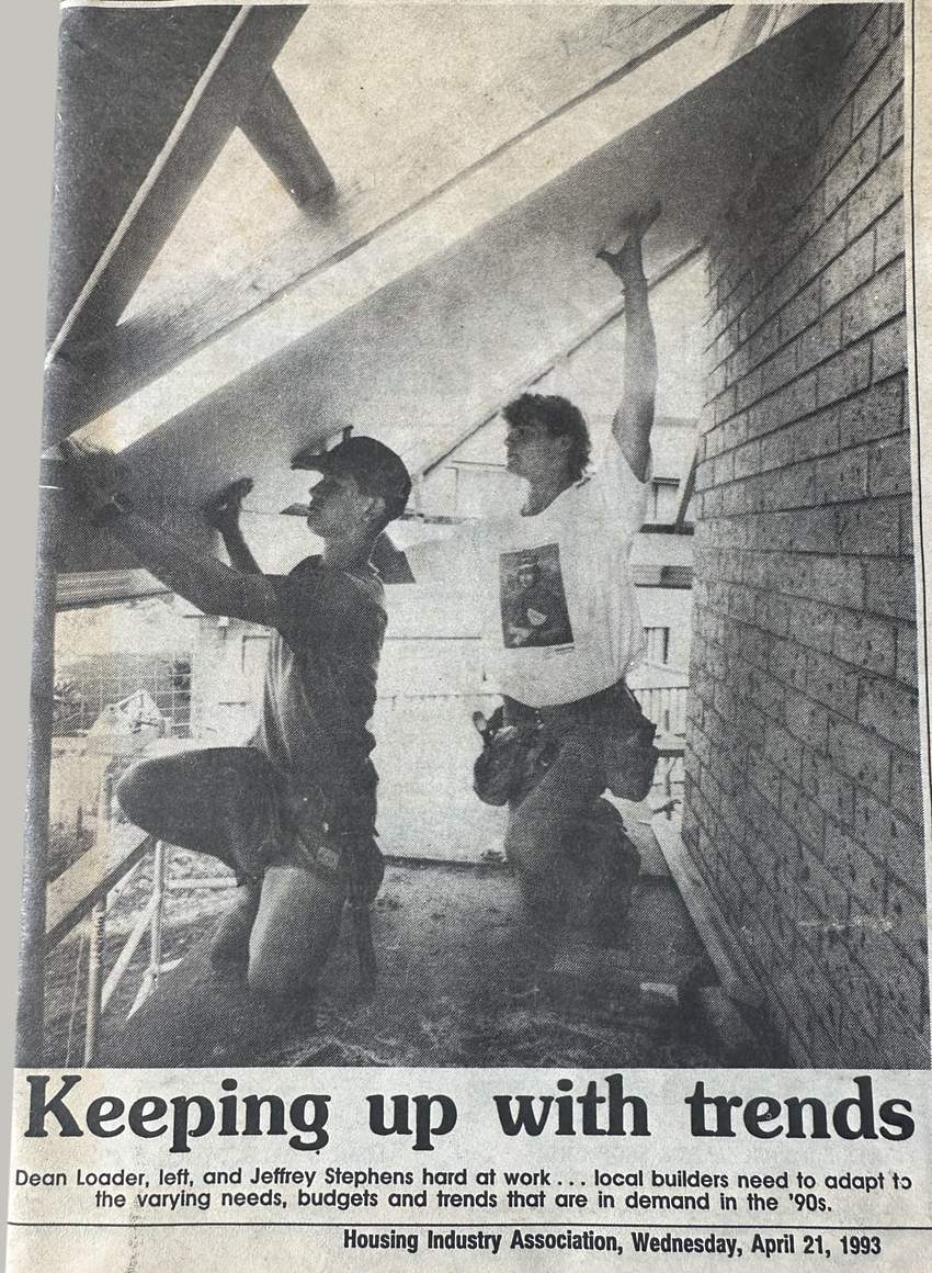 1993 newspaper clipping headed Keeping up with trends, showing Dean Loader on the left